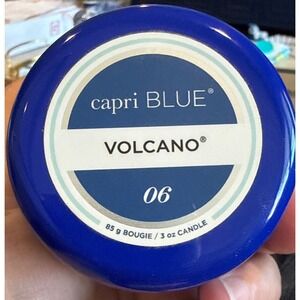 Capri Blue Volcano 06 Scented Candle 3 oz Blue Geometric Travel Tin Small Bougie